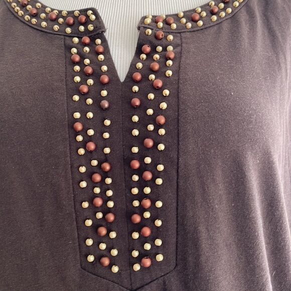 Dark brown tank top with beading accent by basic edition women’s large - Picture 6 of 8